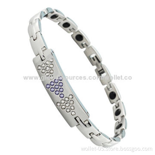 Wholesale Men's Power 316L Stainless Steel Magnetic Bracelet with CZ Stone, Good for Health